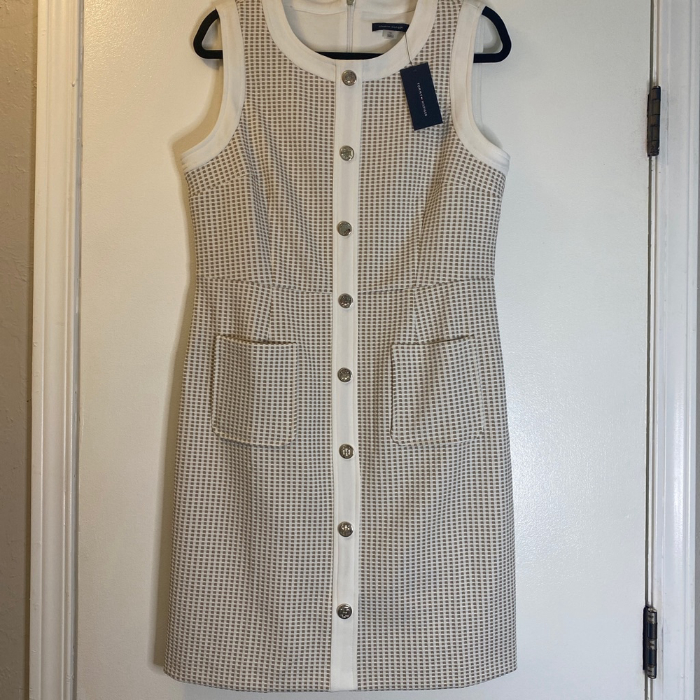 Women's Tommy Hilfiger Dress Tan/White Size 10 Button Front Pockets